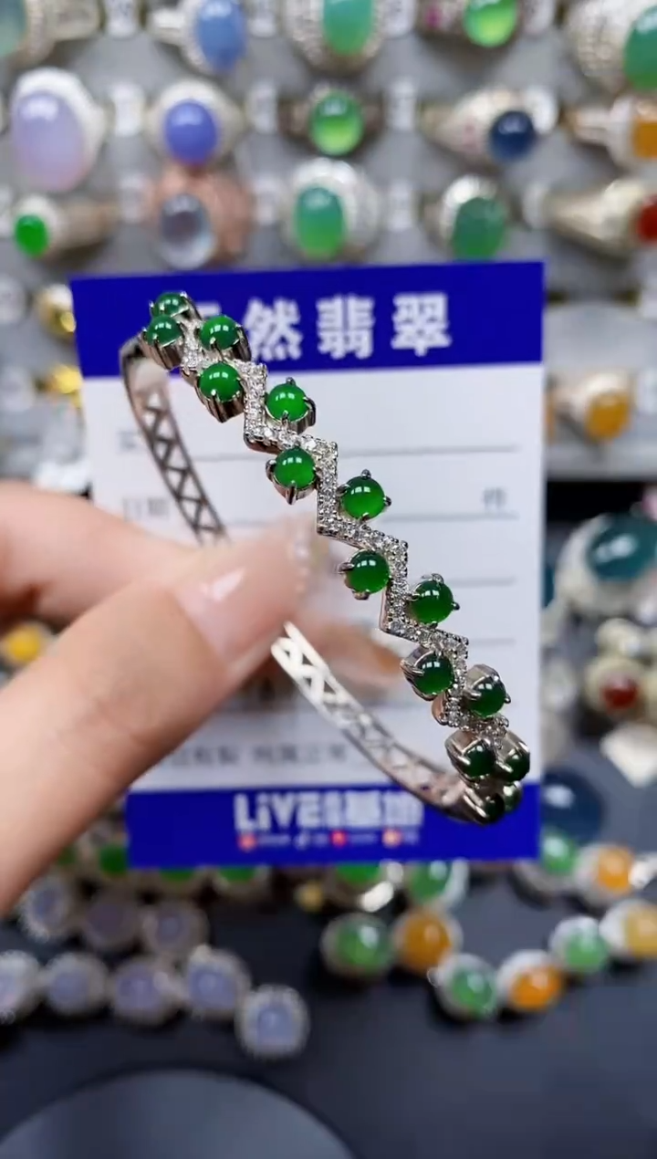 翡翠手镯银S925镶嵌187
