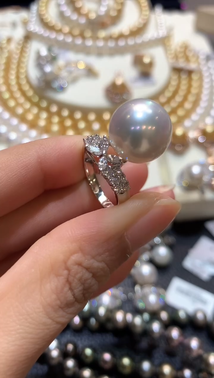 18K金镶嵌戒指海水珍珠m86  