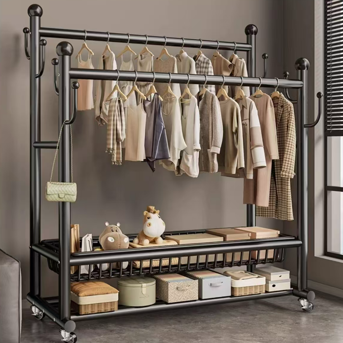 秋冬季特厚晾衣架巨粗32管落地立式衣帽架阳台晒衣架卧室挂衣架商品图