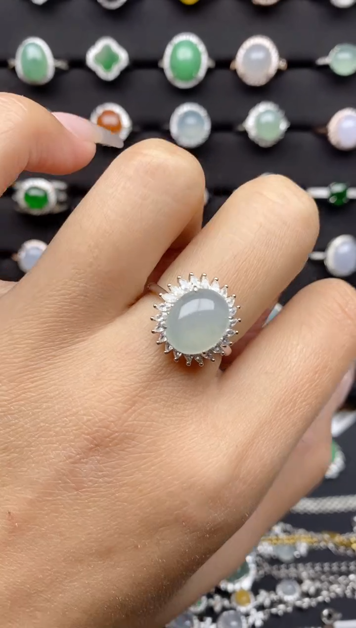 【闪购商品】翡翠戒指银S925镶嵌 S925银镶嵌翡翠戒指