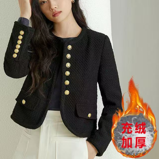 【当天发+运费险】充绒内胆法式黑金轻奢粗花呢高级感小香风YN281