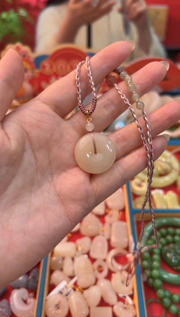 【闪购商品】和田玉吊坠未镶嵌藕粉平安扣25mm