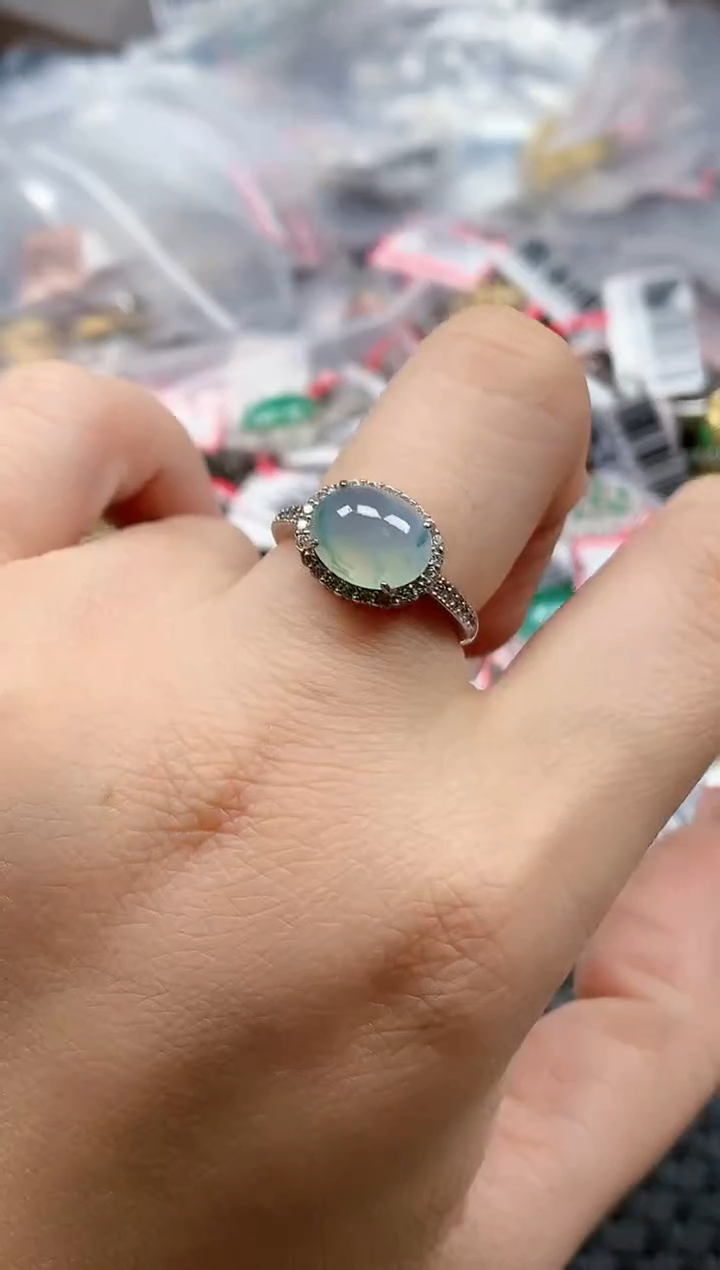 银S925镶嵌戒指翡翠天然A货缅甸翡翠