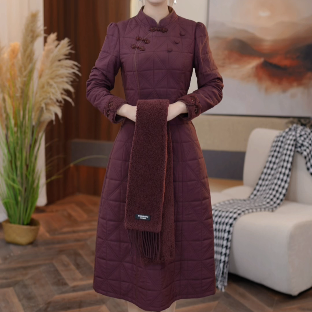 【芊霓女装】24205冬季新款改良新中式旗袍连衣裙遮肚子收腰显气质