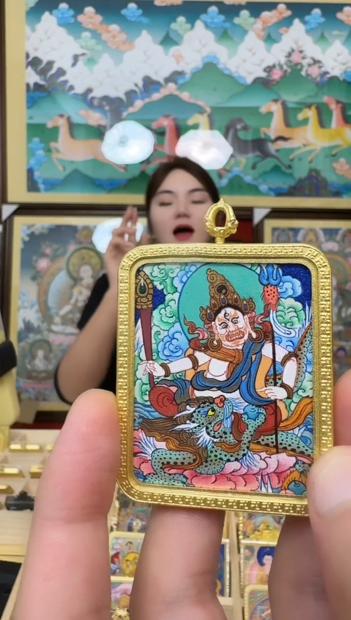 吊坠白财神-热贡纯手绘唐卡