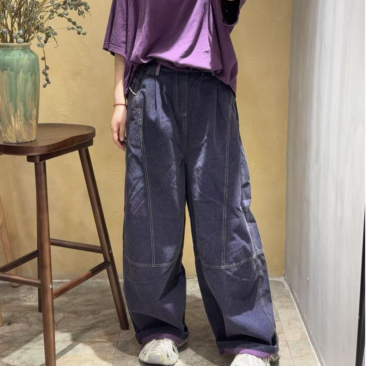 2025新款时尚休闲百搭潮流色织双面双压线撞色腰休闲裤250201