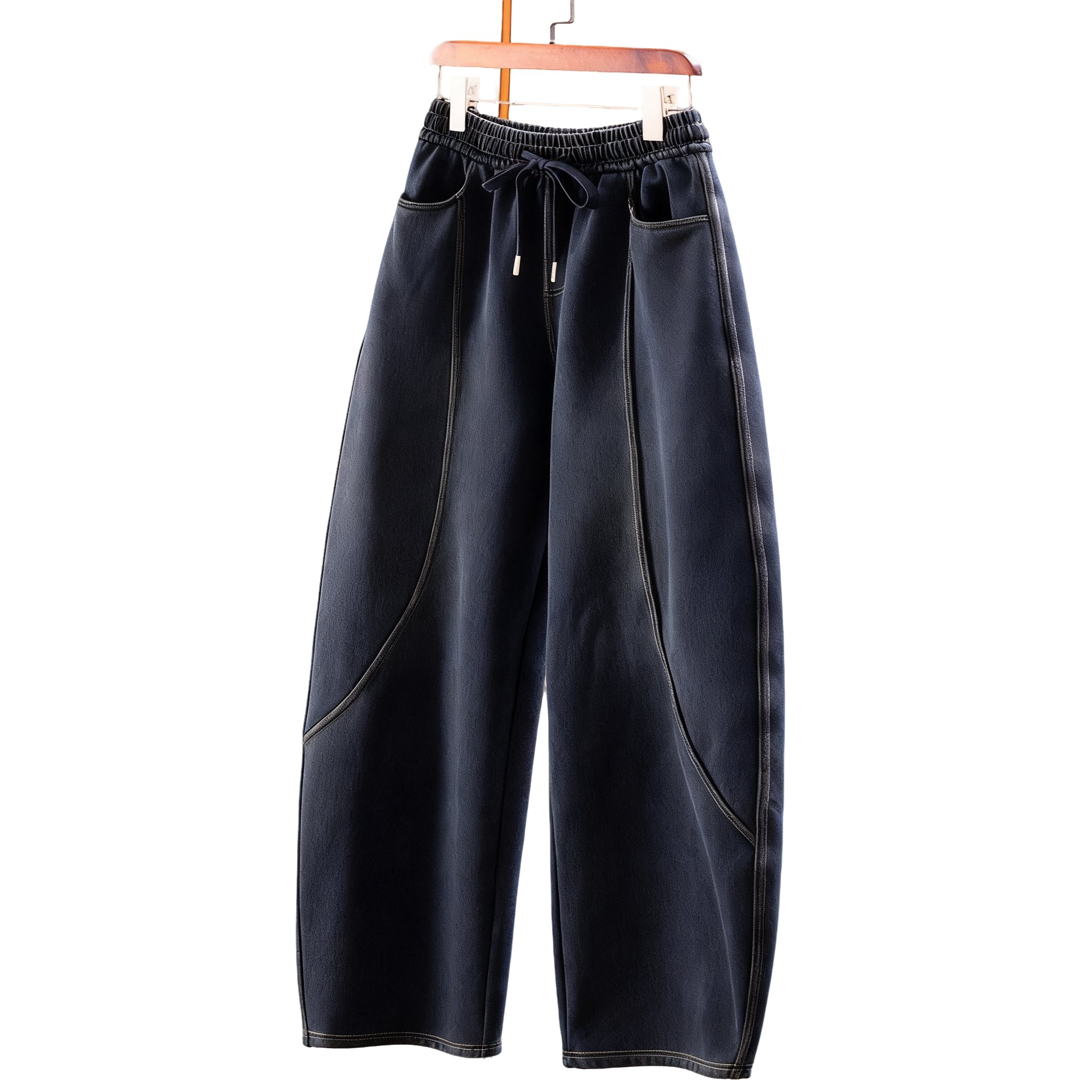 新款加绒牛仔弯刀裤百搭秋冬加厚保暖阔腿裤