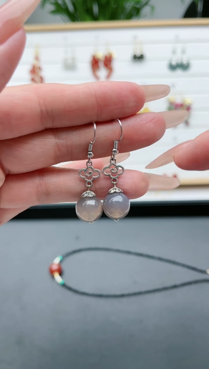 【闪购商品】玛瑙/玉髓耳饰银S925镶嵌092