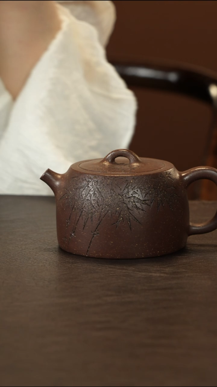 茶壶紫砂直播福利李建军紫玉金砂井栏刻绘竹叶