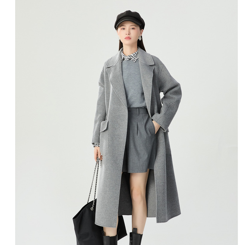 哥弟新款双面呢大衣气质羊毛时尚翻领冬季女士长款设计师1400640 