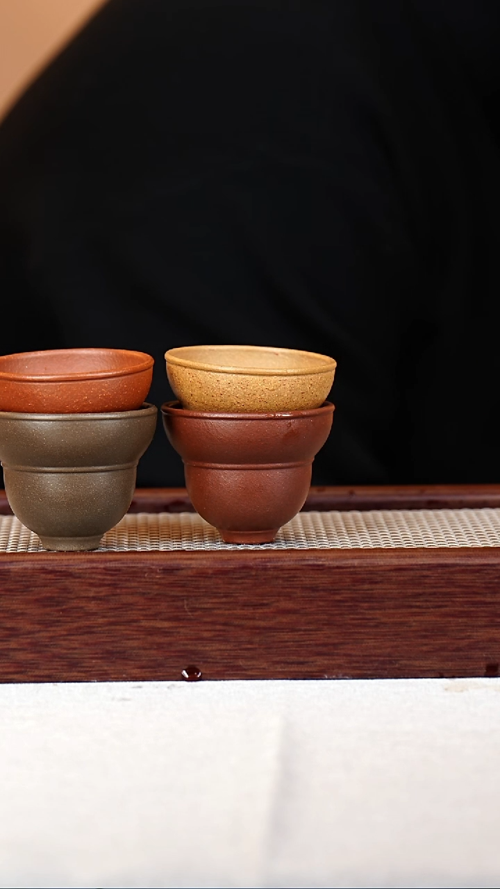 茶杯紫砂宜兴紫砂杯四只套装60C 78