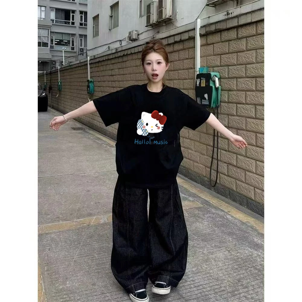 NASA联名kitty男女同款短袖夏季潮牌印花针织宽松休闲网红美式