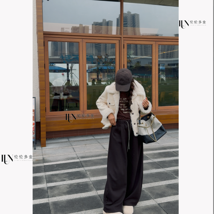 Enlun2025“醋酸羊毛裤”冬季新款显瘦宽松直筒微阔醋酸羊毛休闲裤