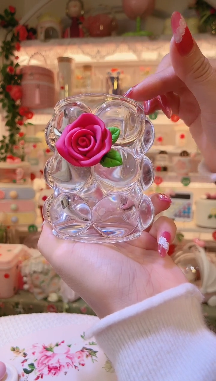 玫瑰花玻璃化妆笔筒——手工制作品质好！
