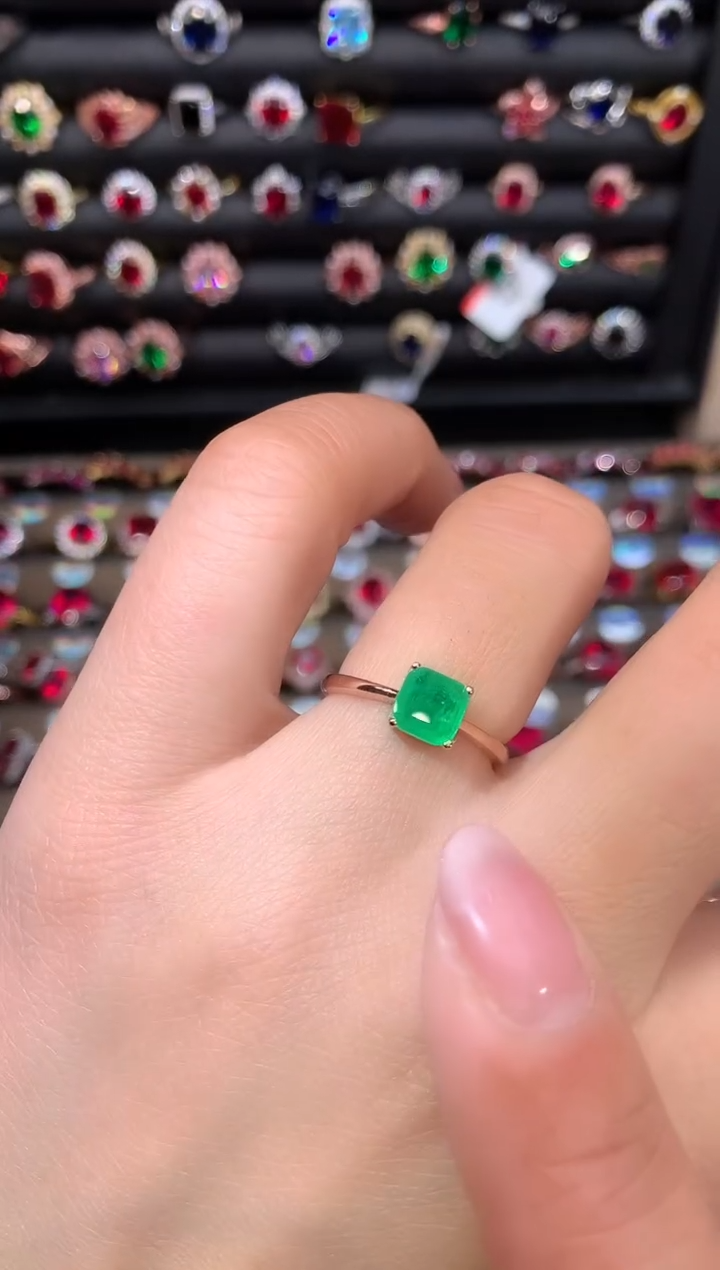 【闪购商品】祖母绿戒指银S925镶嵌6玫瑰金