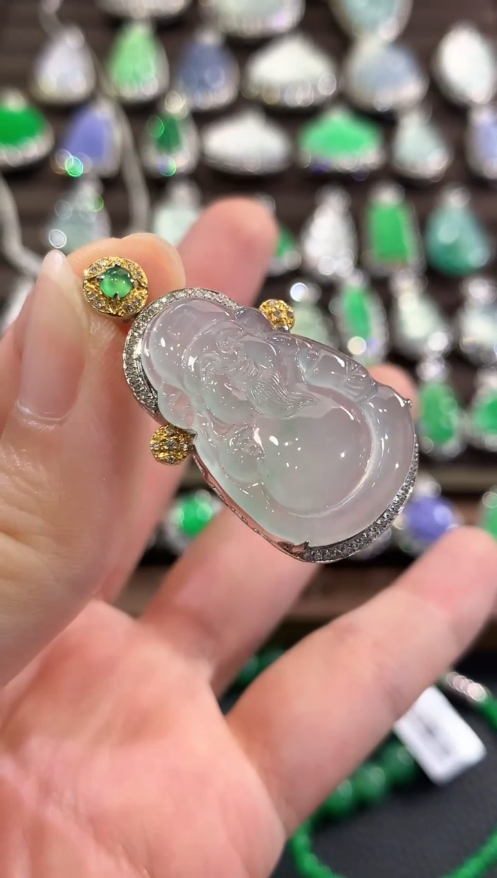 吊坠(不含链)18K金镶嵌翡翠b127