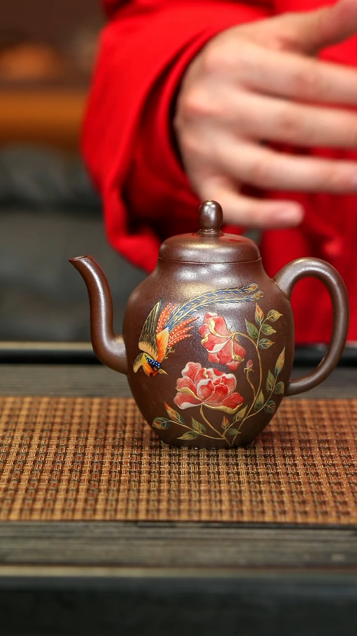 【闪购商品】紫砂茶壶WT63凤鸟宫灯 柴烧胭脂红