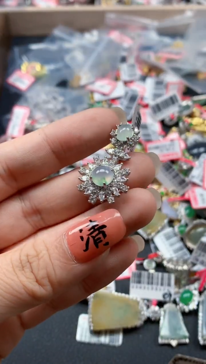 银S925镶嵌戒指翡翠天然A货缅甸翡翠
