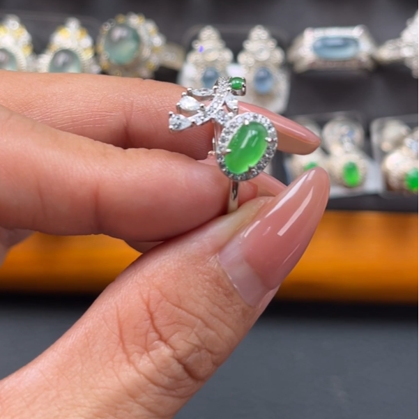 缅甸A货翡翠银镶