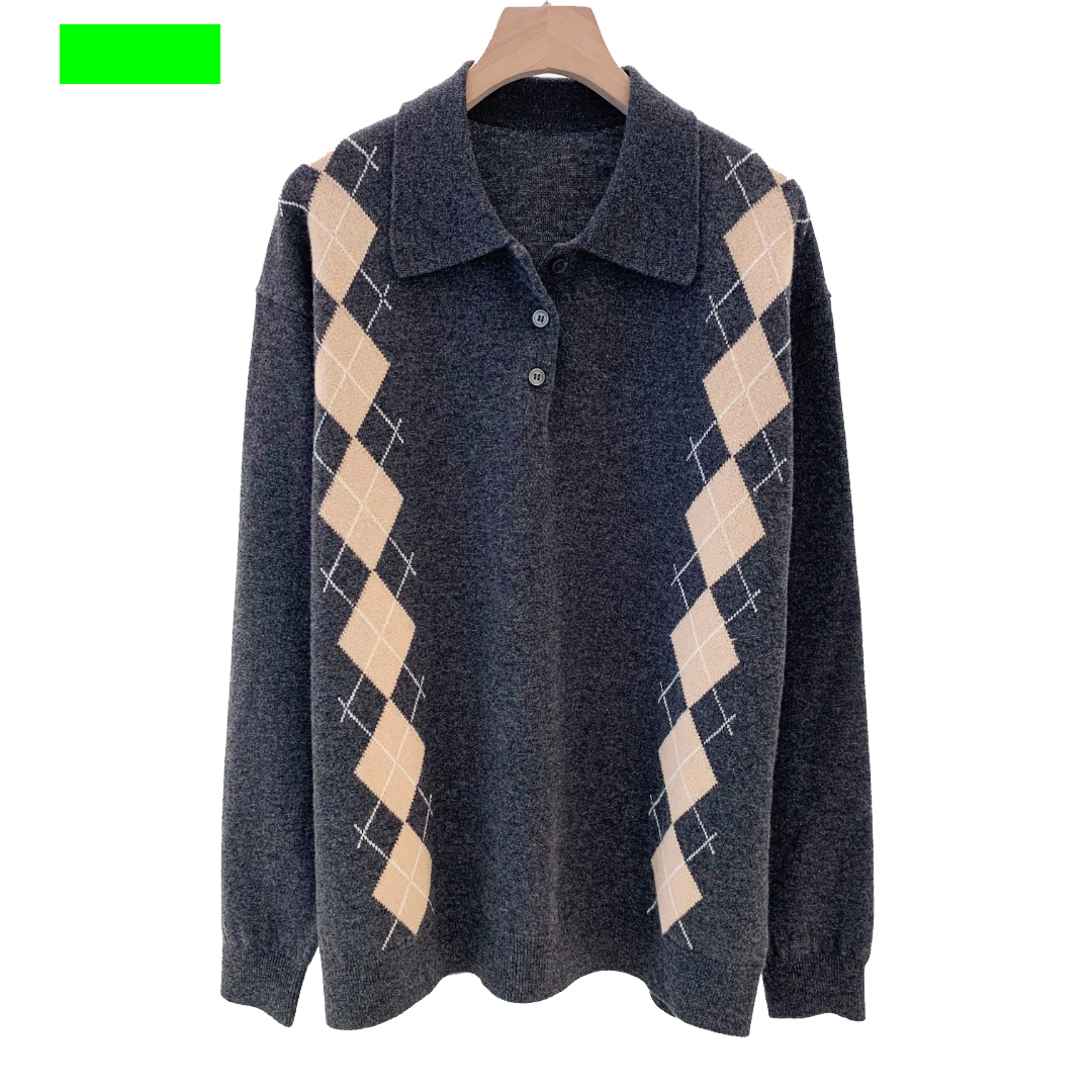 【BENMU绿标系列】女士羊绒针织POLO领针织杉时尚菱格秋冬网红