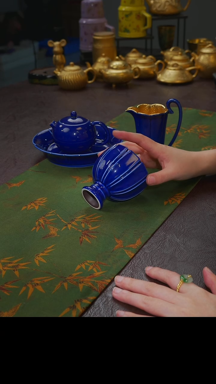 茶杯紫砂【宜景窑蓝宝王子鎏金系列】映月