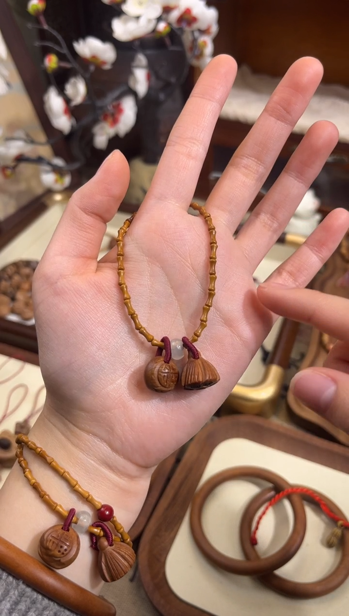 手串桃核【桃缘行】竹节「福气莲莲」桃木桃核辟、挡、驱、护 备注手围