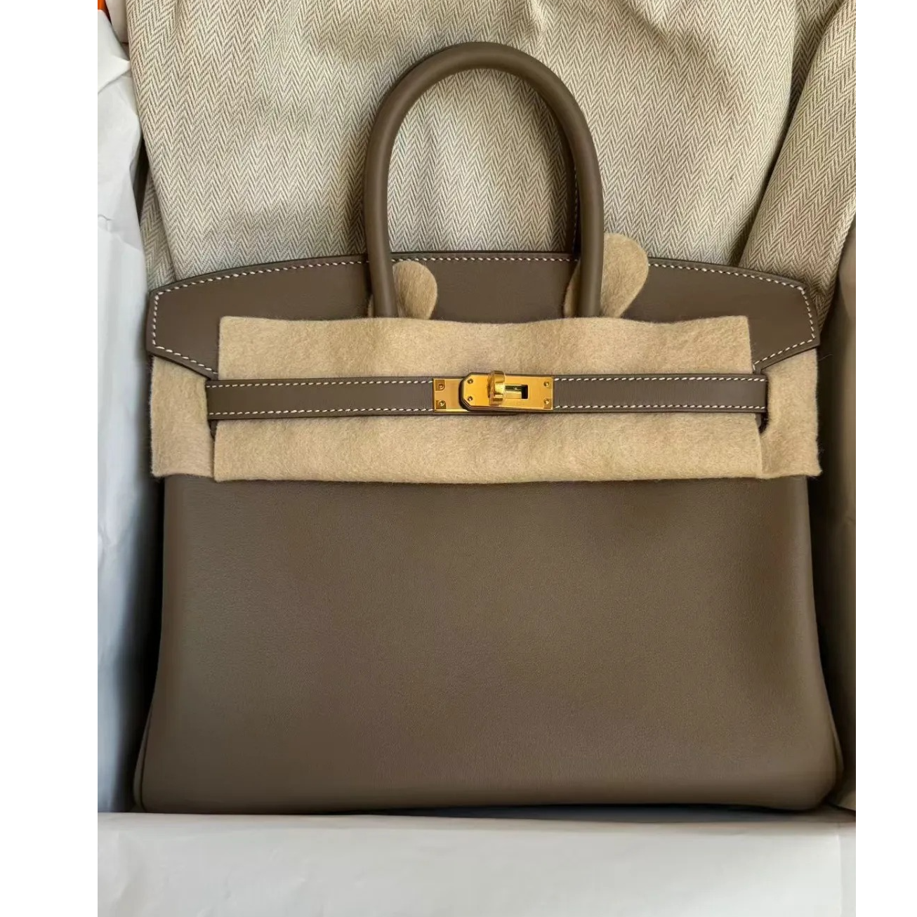 99新 Hermes/爱马仕 小花JerryBirkin 25大象灰Swift皮Z刻 金扣包