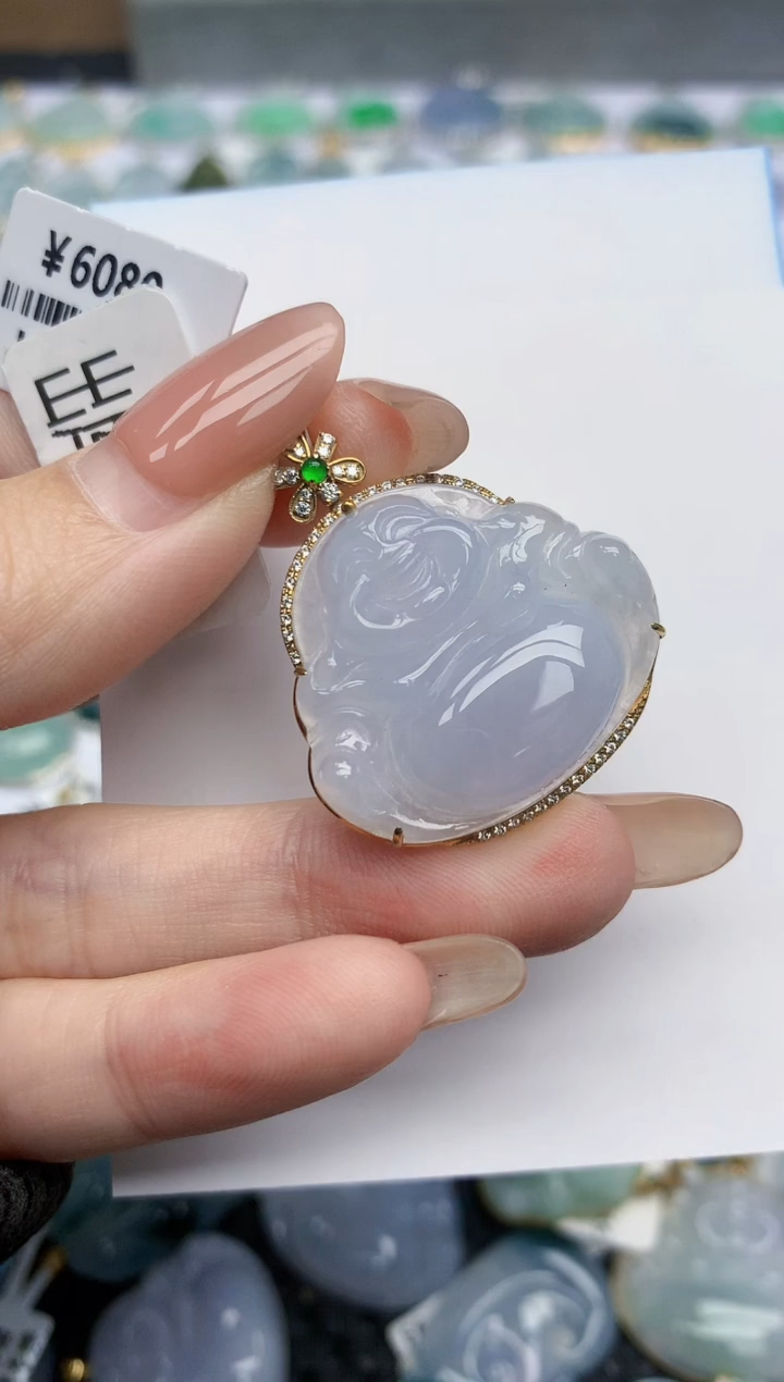 【闪购商品】翡翠挂件18K金镶嵌天然翡翠A货