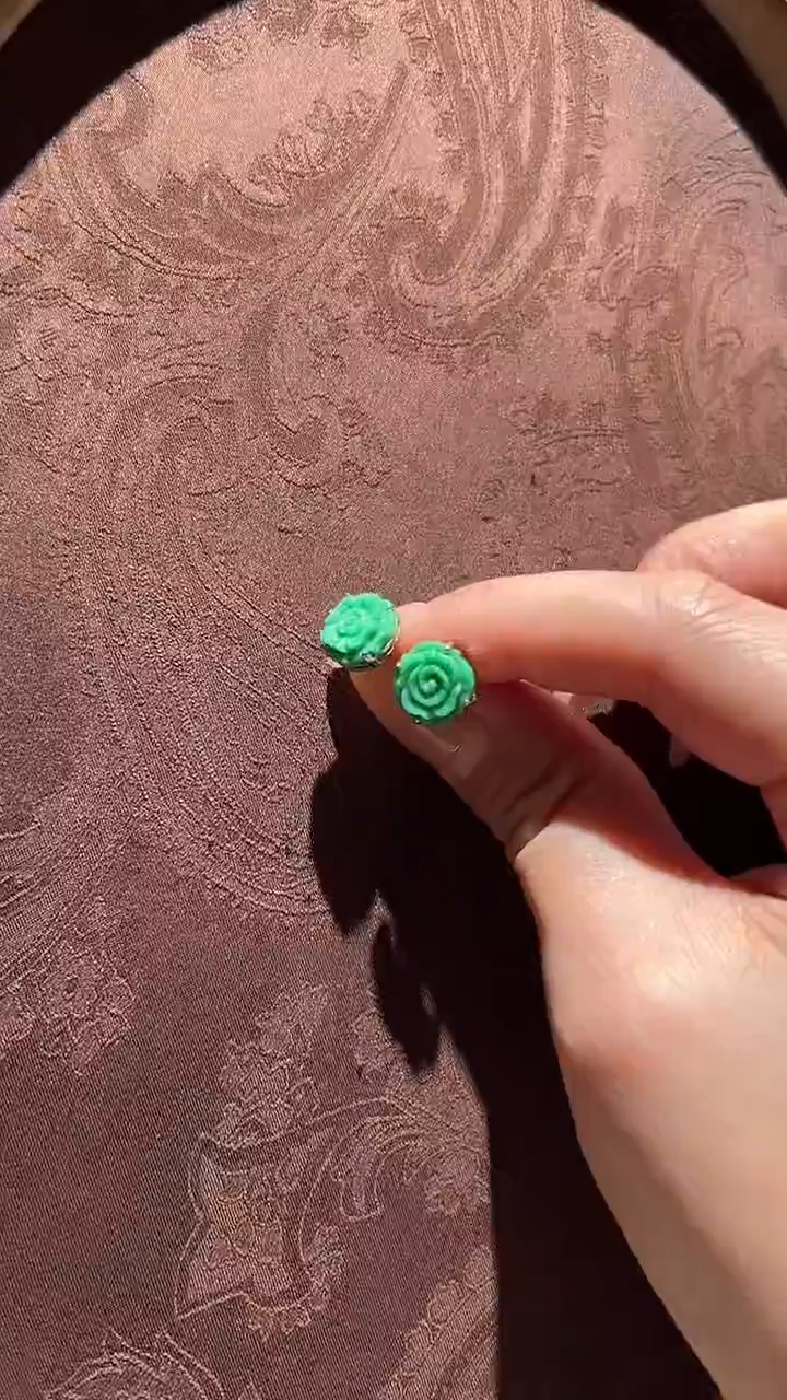 【闪购商品】翡翠耳钉银S925镀金镶嵌红翡绿翠 22号