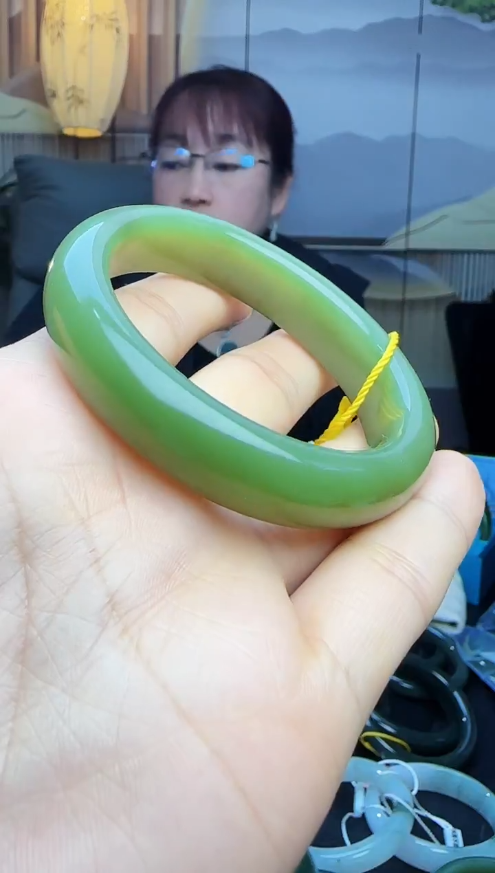 未镶嵌手镯和田玉青黄口手镯52mm 条宽12+mm