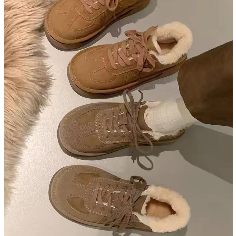 908加绒德训鞋女鞋子2023冬季新款软底休闲运动板鞋保暖棉鞋