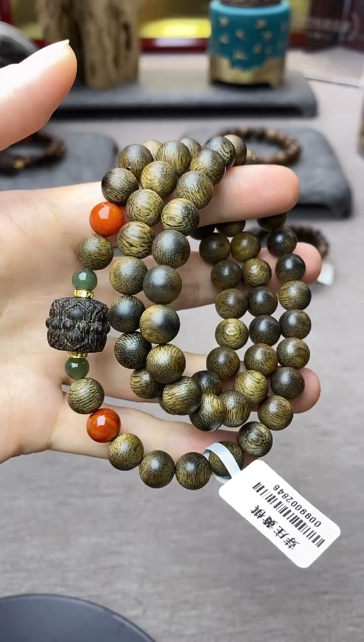 【闪购商品】沉香手串芽庄黄棋沉水老料0.8＋双头莲花三圈设计