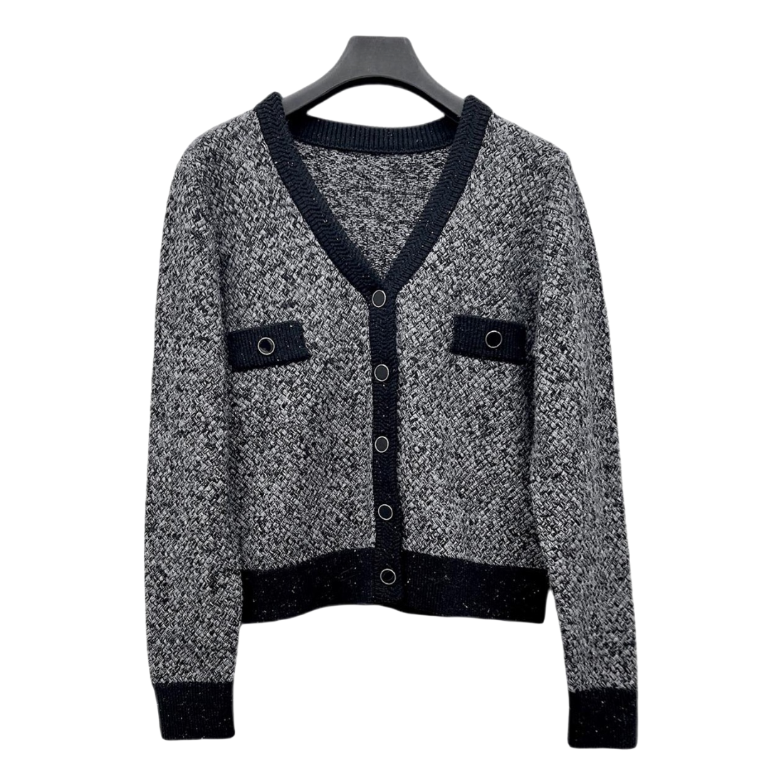 MAOKAI女装小香风复古V领格纹开衫针织衫M23483504