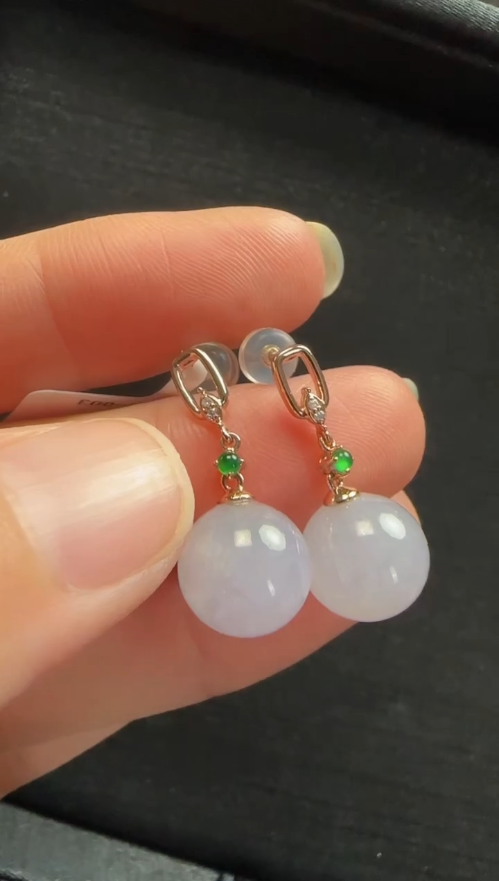 【闪购商品】翡翠耳环18K金镶嵌428玉珠一对