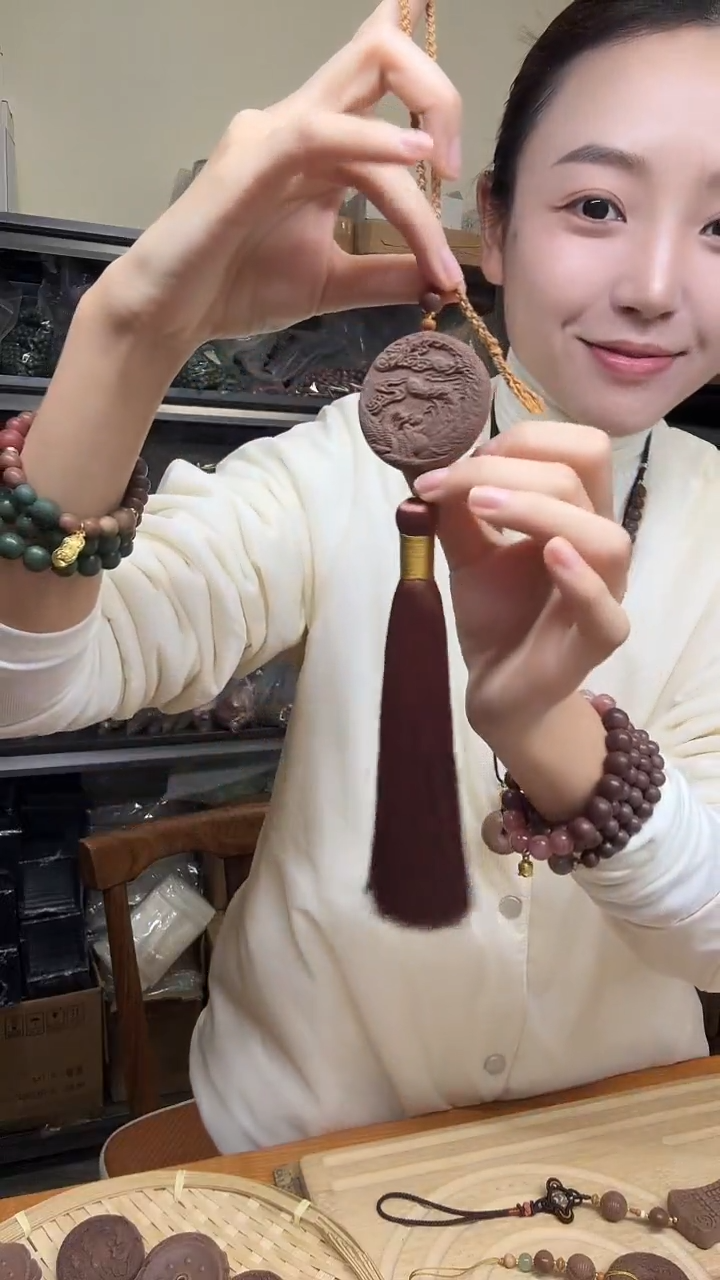 泥塑咖啡降真凤穿牡丹合香牌