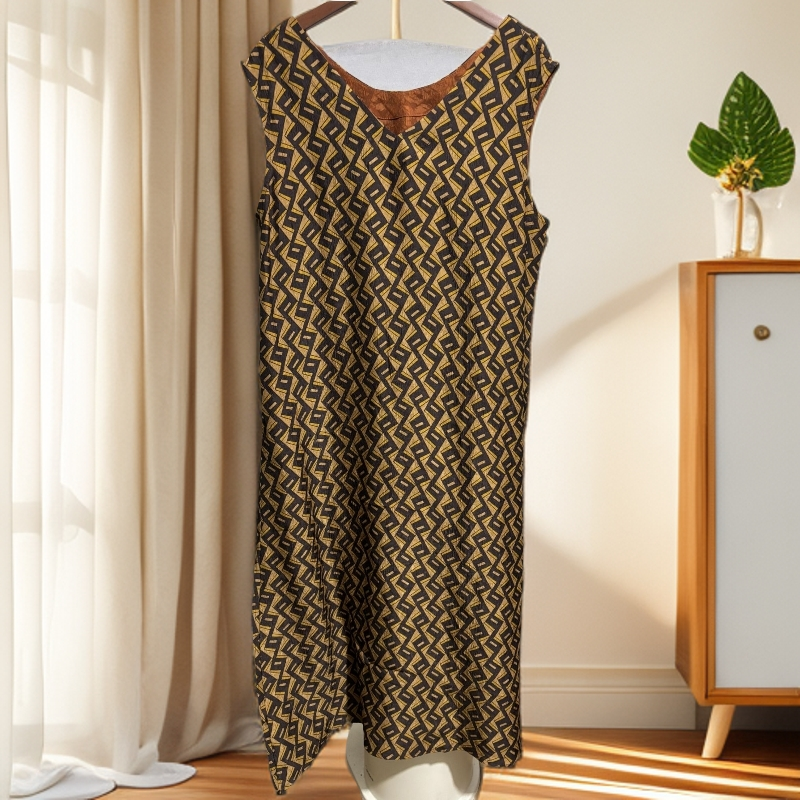 778【云锦坊】新款显瘦气质复古减龄灌乐皱满印提花四面穿背心裙