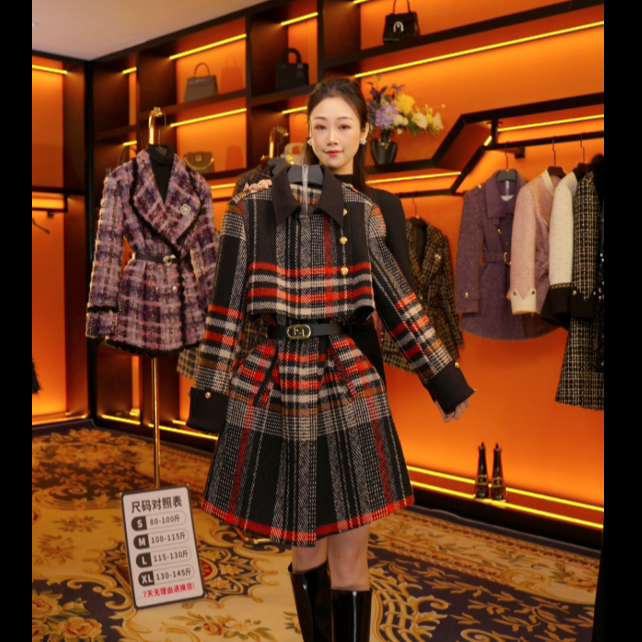 【DG】秋冬轻奢小香风格子冬季时尚女士收腰羽绒中长款 Y888
