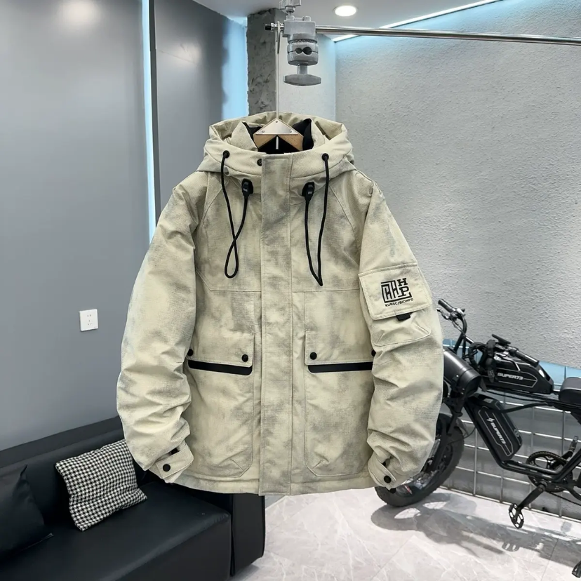 米色#9920渐变韩版时尚休闲连帽冬季年新款加厚保暖外套