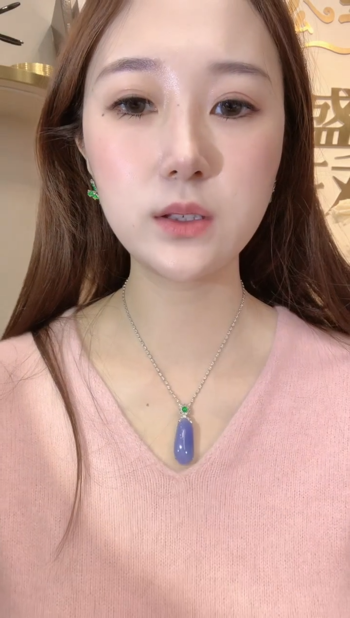 吊坠(不含链)18K金镶嵌翡翠d75紫货有色差