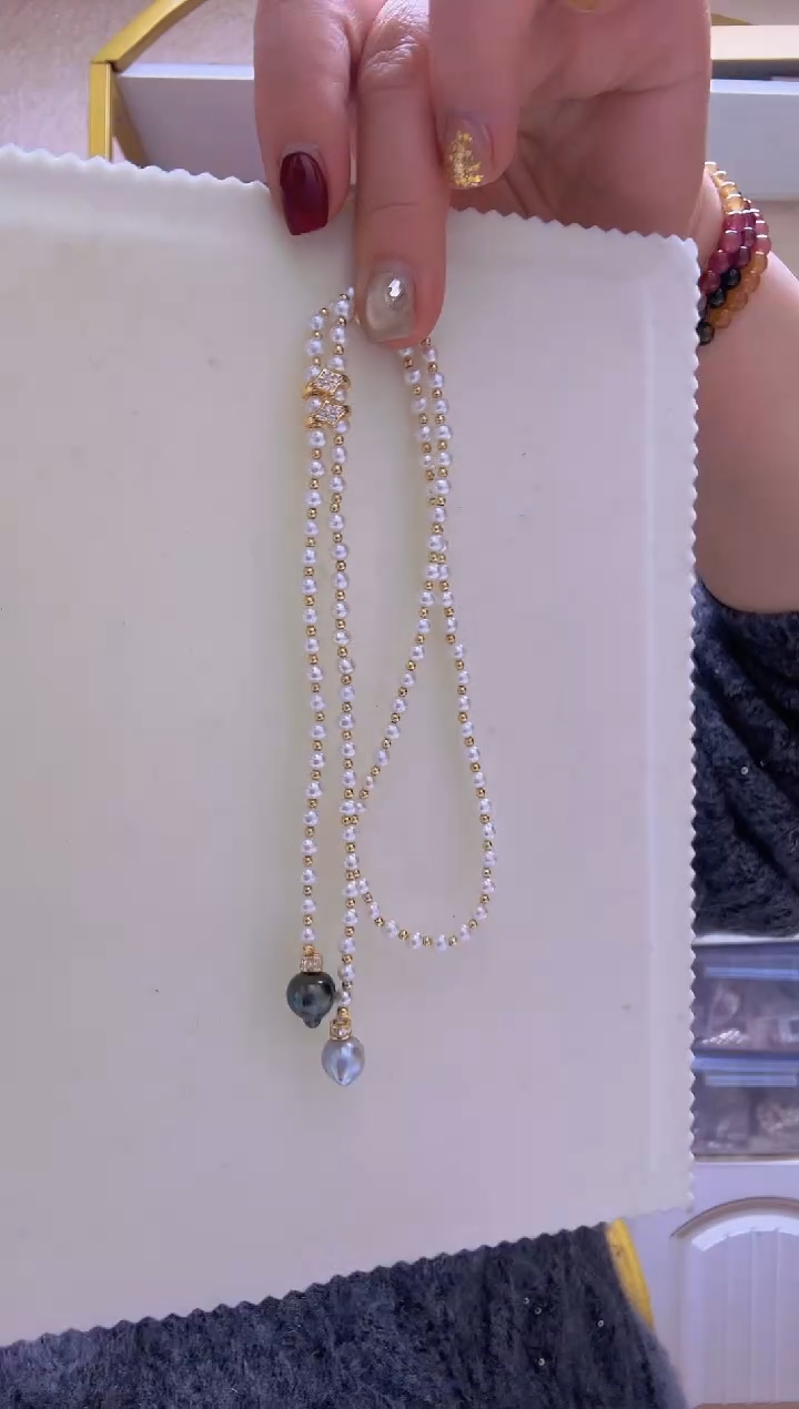 【闪购商品】淡水珍珠毛衣链未镶嵌4-4.5mm+大溪地真多麻9-10mm