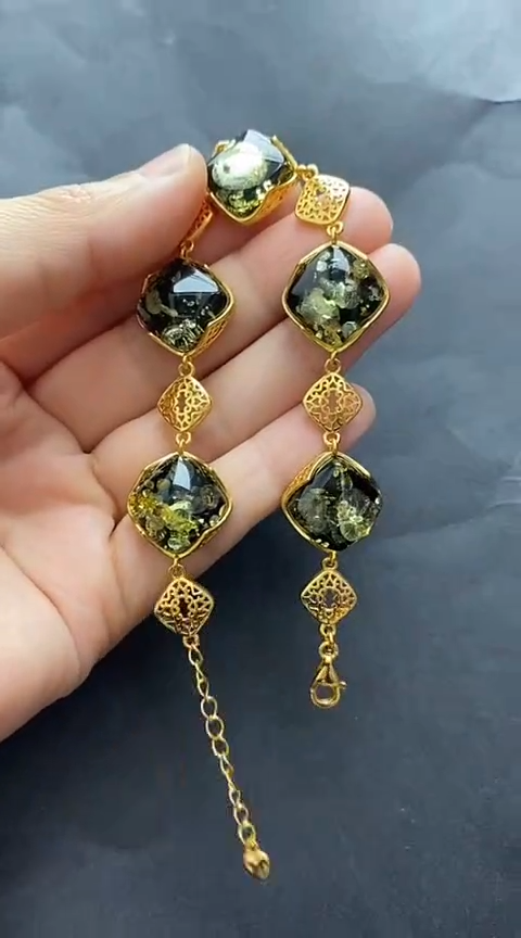 银S925镶嵌琥珀裸石琥珀手链