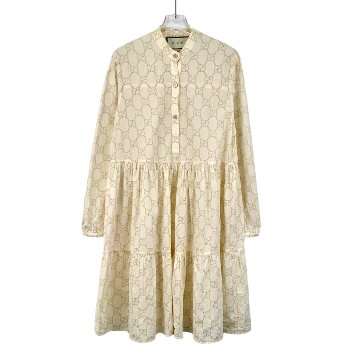95新 GUCCI/古驰 DW0019 米色logo提花满印连衣裙 38 S码