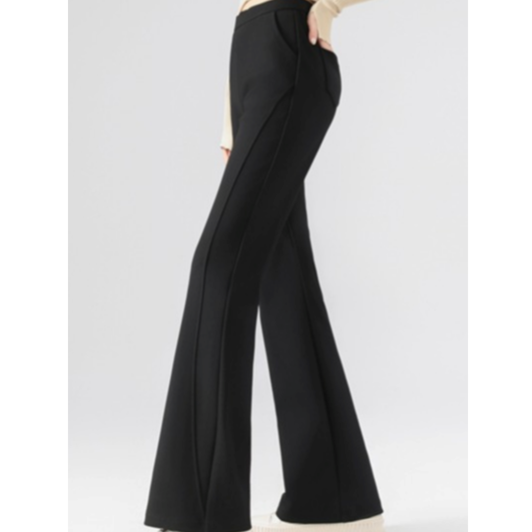 【媛媛女王专享】CHICHY黑色高腰修身微喇休闲裤CB6E99962