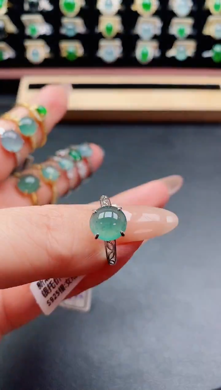 银S925镶嵌戒指翡翠1
