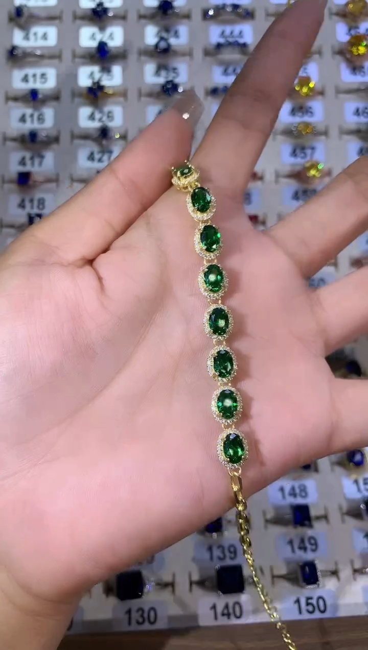 手链银S925镶嵌碧玺金色