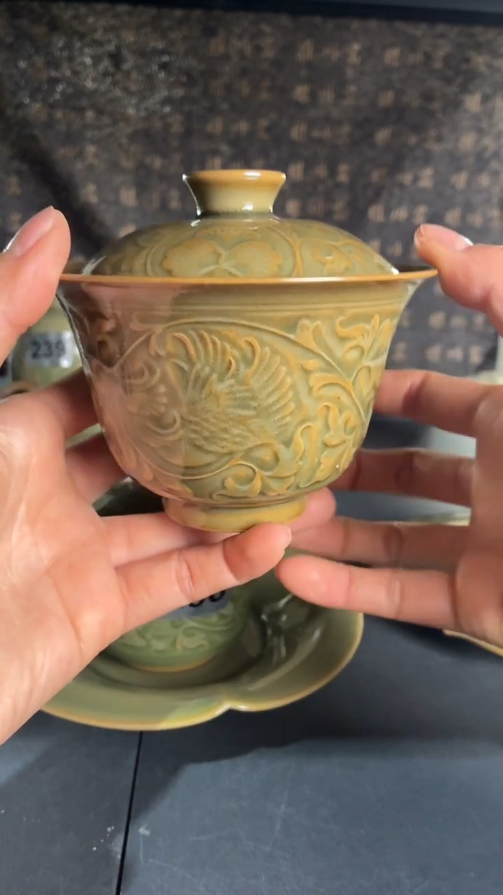 耀州窑仰山凤衔牡丹盖碗128