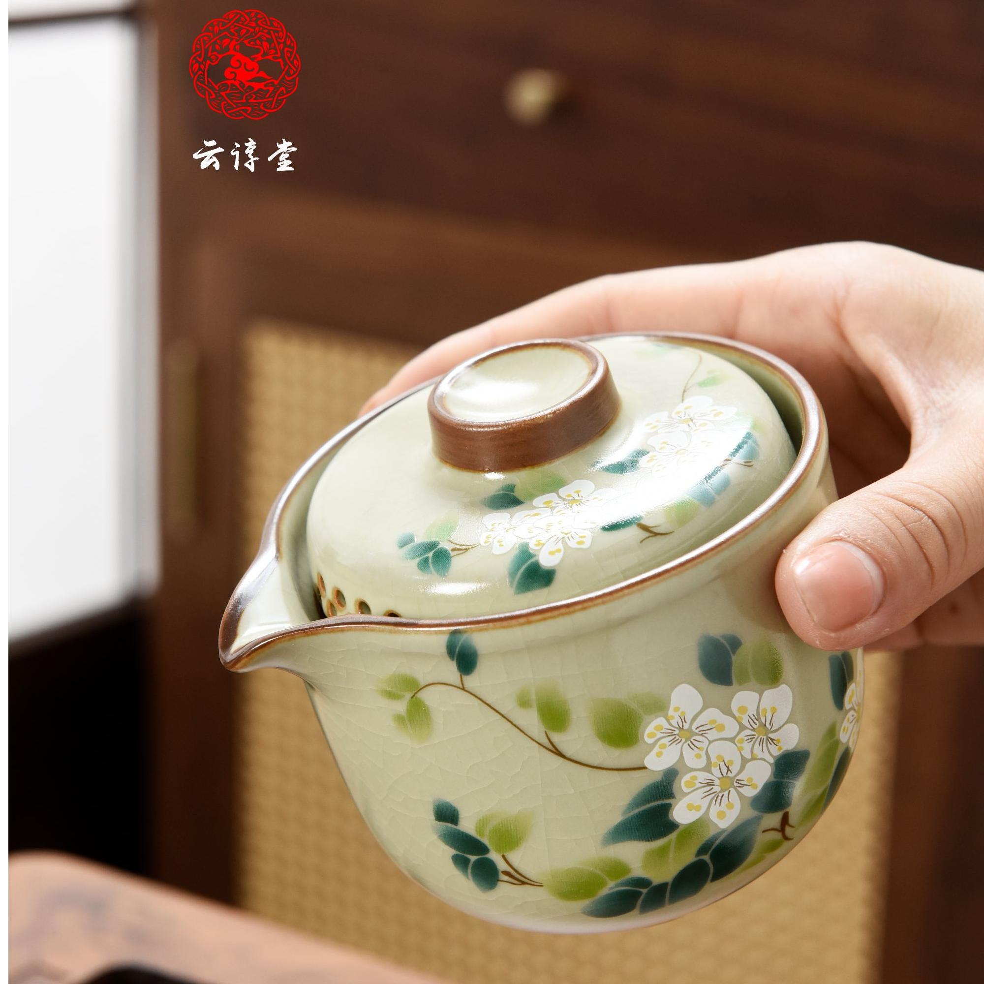 新式山茶花防烫手抓壶陶瓷家用手抓壶