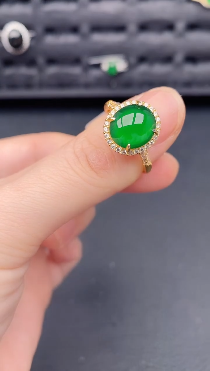 银S925镶嵌戒指翡翠天然a货翡翠208