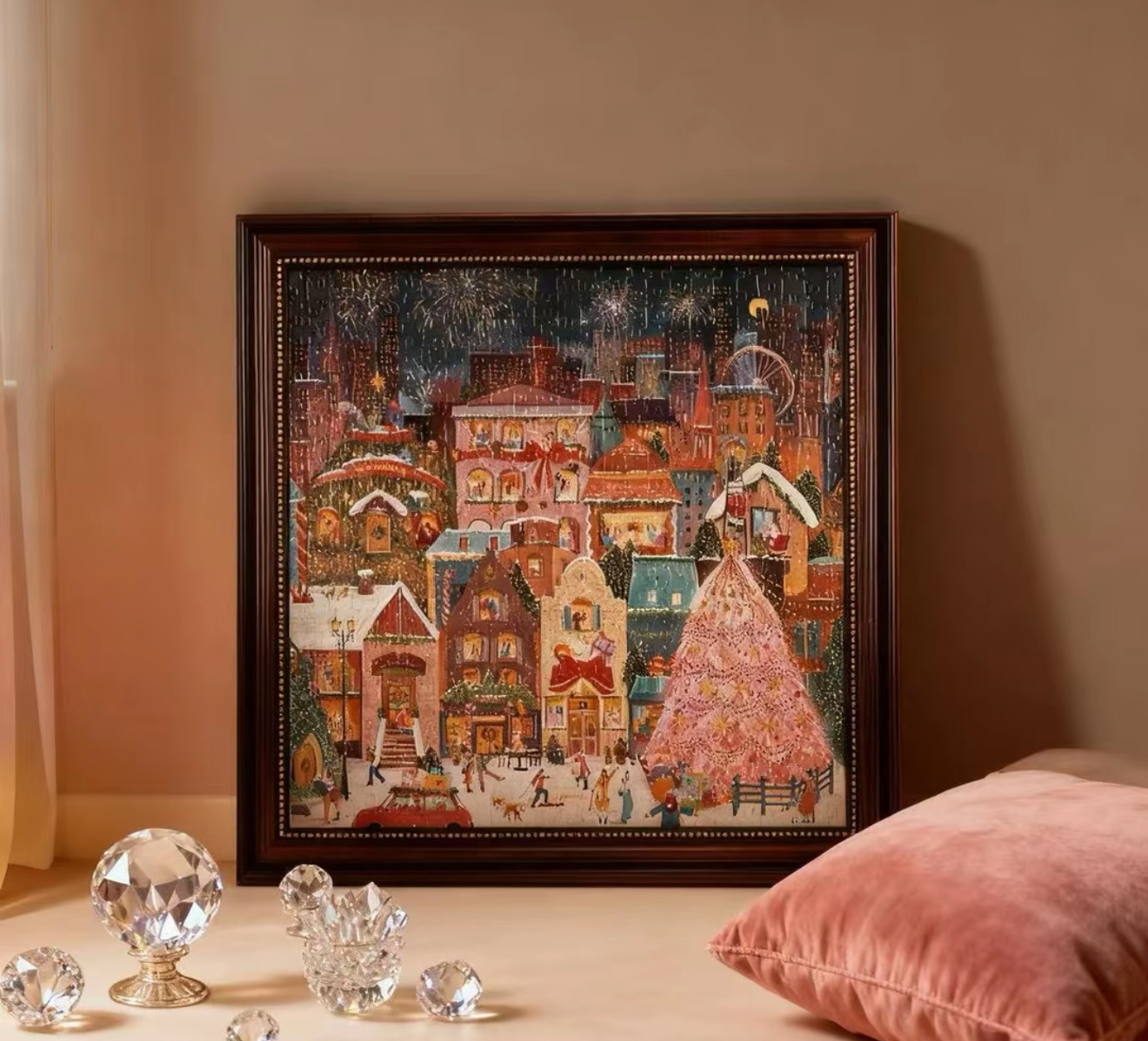 圣诞冬灯初雪雪夜拼图相框拼图框框架挂墙装裱复古美式diy相框