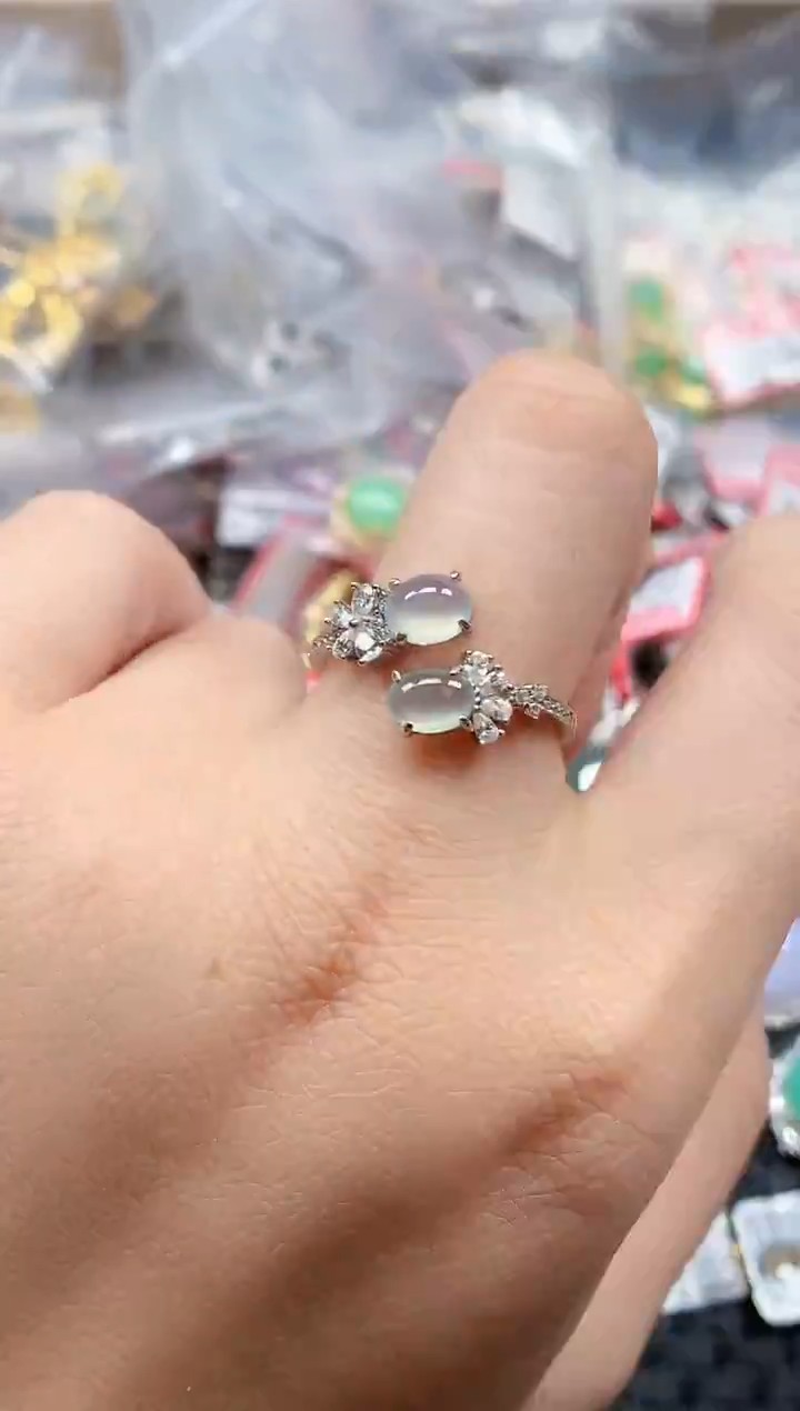 银S925镶嵌戒指翡翠天然A货缅甸翡翠